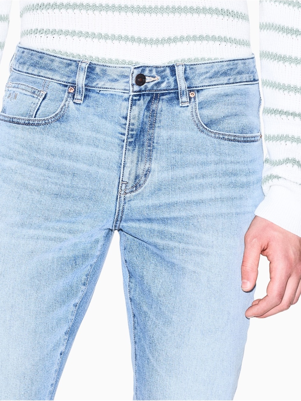 Armani Exchange | Mid-Rise Light Wash Factory Faded Denim Designer Skinny Jeans